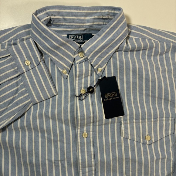 NEW Polo Ralph Lauren Oxford Shirt 2XL Blue White Striped Classic Fit Vintage